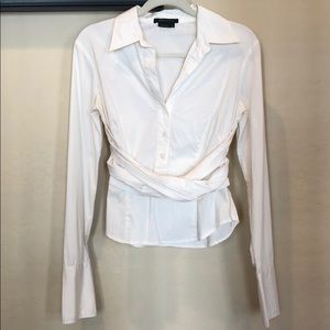BCBG MaxAzria White Wrap Around Button Up
